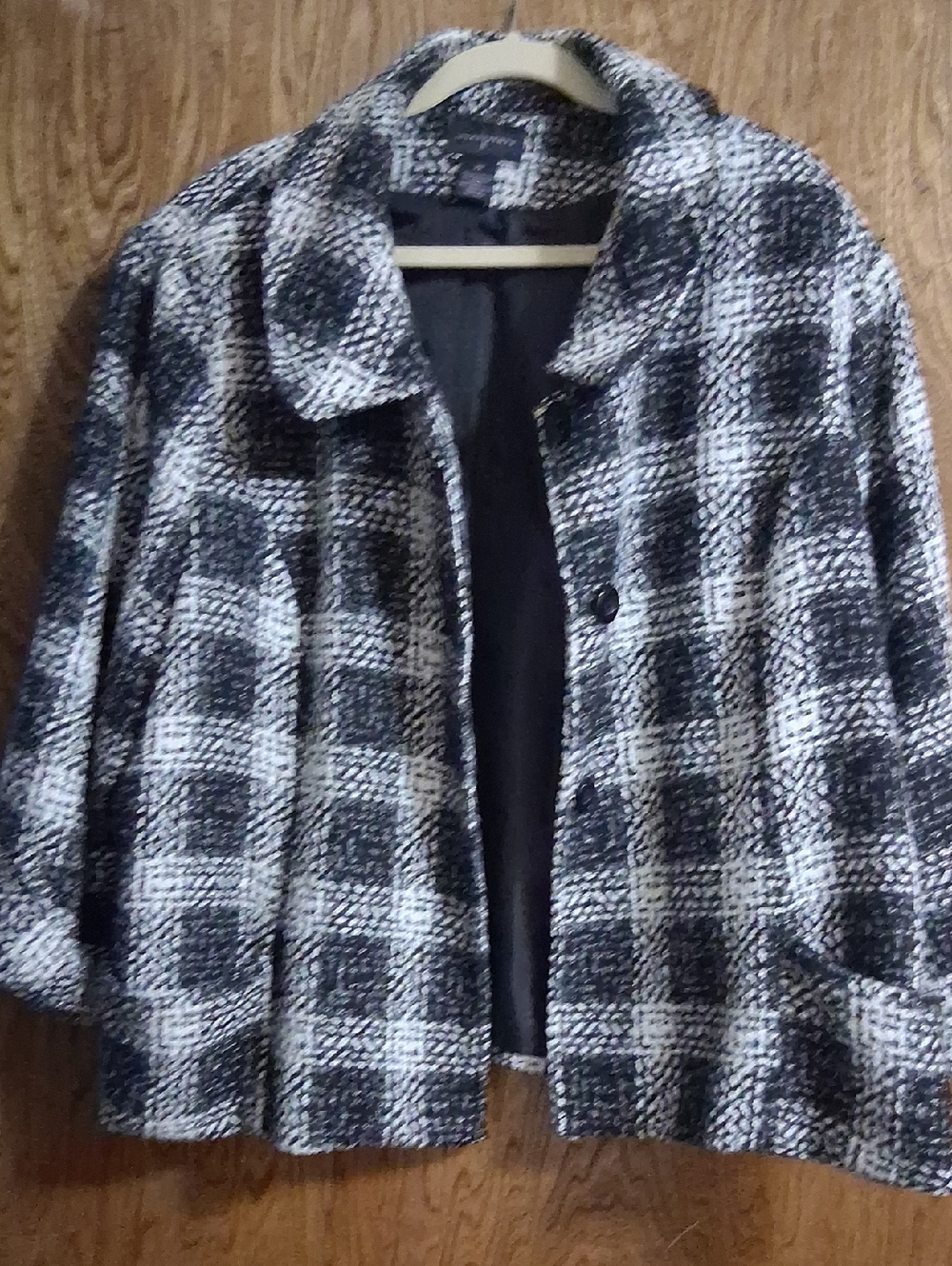 Investments Black & White Checked Pea Coat